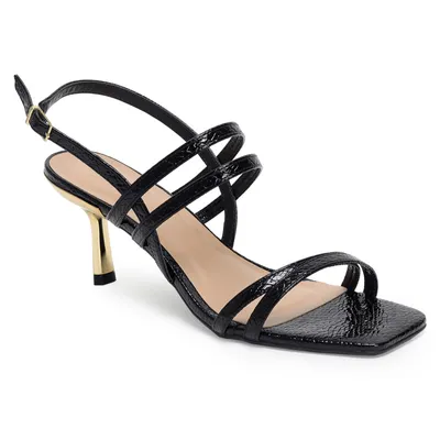 Sandalia Media Tiras Salto Cromado 7cm