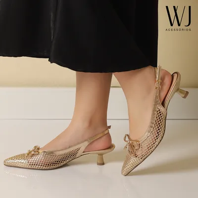 Slingback Tela Com Laço 4cm