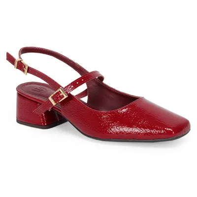 Slingback Verniz Tiras Com Fivela Wj 4,5cm