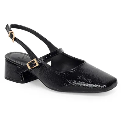 Slingback Verniz Tiras Com Fivela Wj 4,5cm