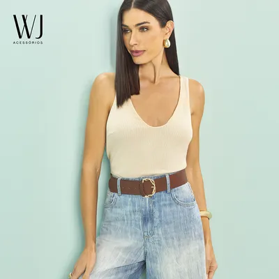 Cinto Feminino Com Fivela Arredondada E Detalhe Trancado 4,5cm