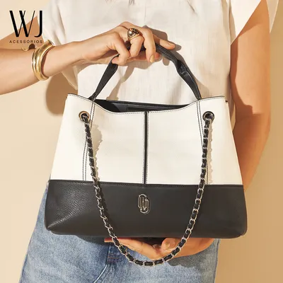 Bolsa Satchel Grande Bicolor Com Alca Corrente