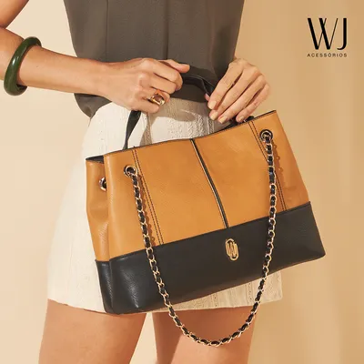 Bolsa Satchel Grande Bicolor Com Alca Corrente