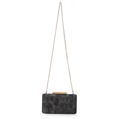 Clutch Media Com Fecho Madeira E Alca Longa Corrente