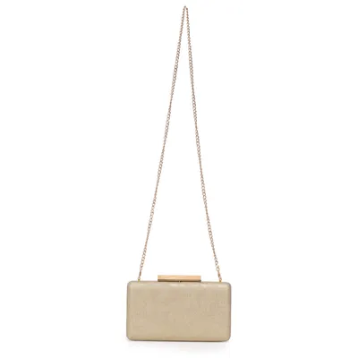 Clutch Media Com Fecho Madeira E Alca Longa Corrente