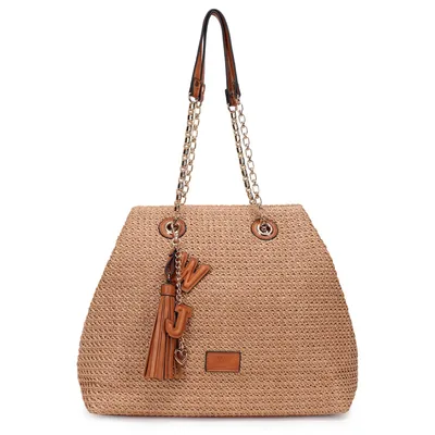 Shopping Bag Grande Palha Com Chaveiro Wj E Barbicacho