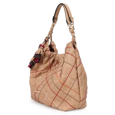 Bolsa Saco Grande Com Costuras Coloridas E Barbicacho