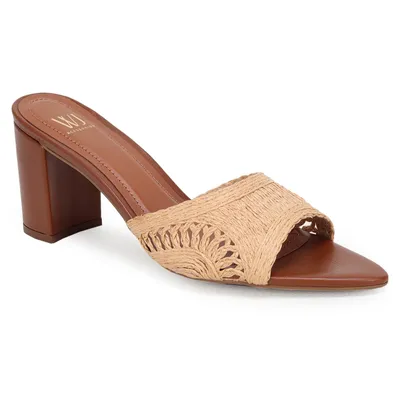 Tamanco Medio Couro Cabedal Palha 7,5cm